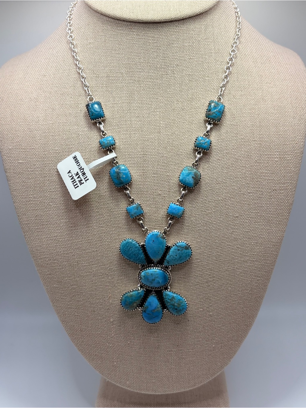 925 Sterling Silver Ithaca Peak Turquoise Flower Statement Necklace